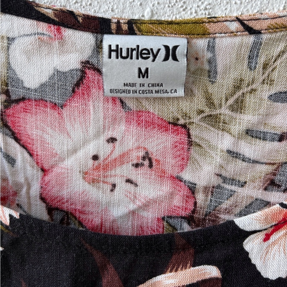 Hurley Highland Tropics Tank Black Hawaiian floral print Size M Luau Surf Beach - Picture 3 of 9